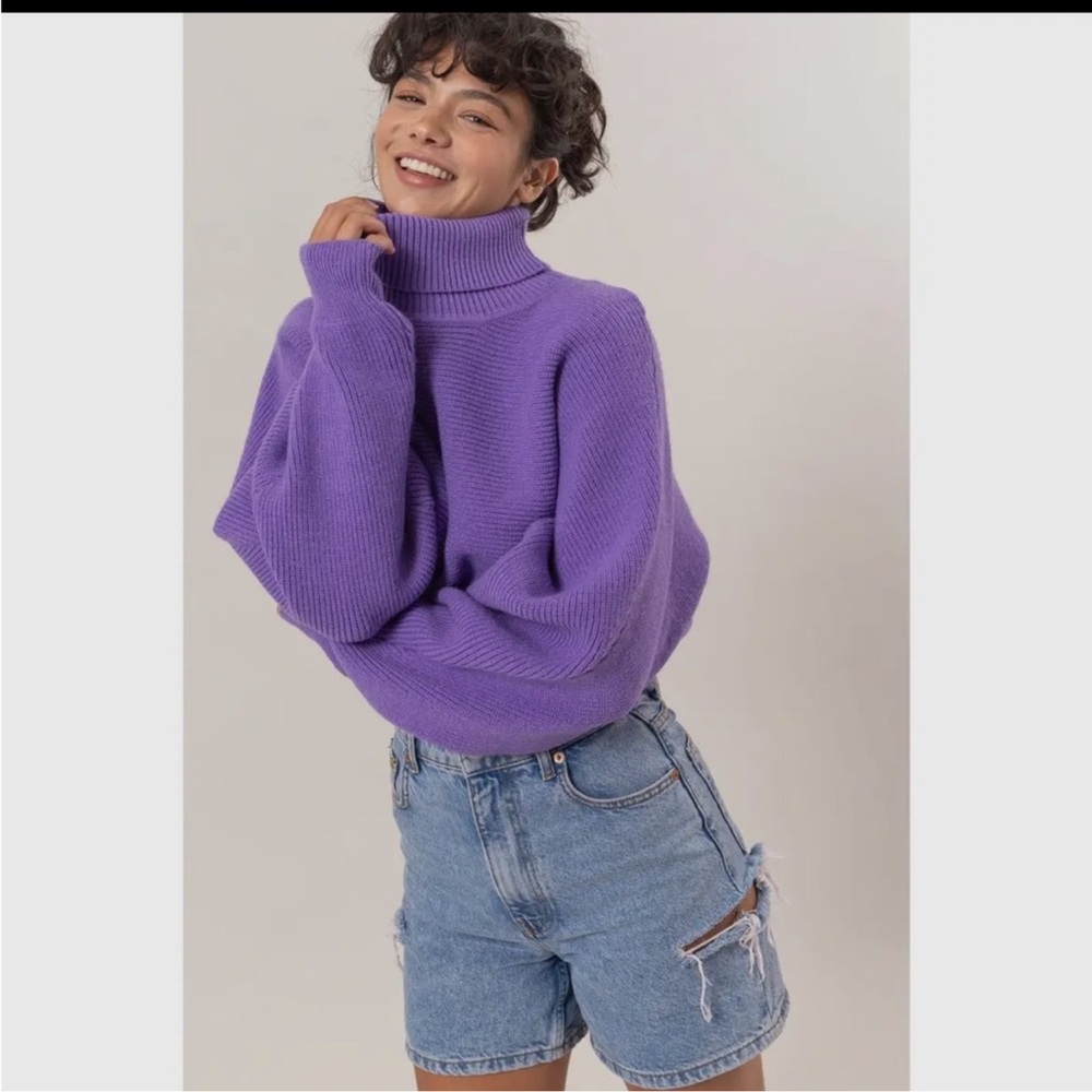 Cropped Purple Turtleneck Sweater for Women